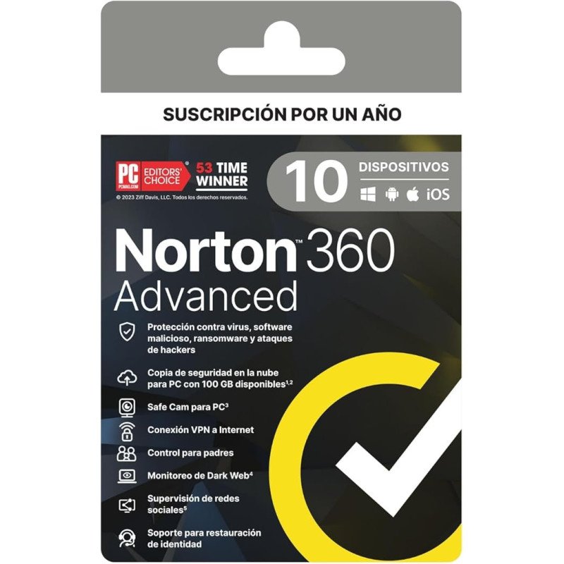 Norton 360 advanced, 10 dispositivos, 1 año (caja)